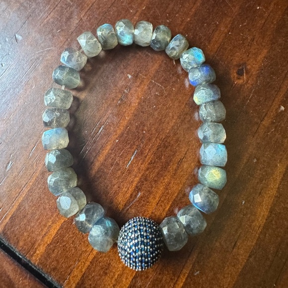 Vintage Labradorite & Sapphire Gemstone Estate Jewelry Bracelet - Picture 2 of 10